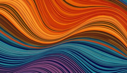 Abstract Background Of Rainbow Groovy Wavy Line Design In 1970S Hippie Retro Style Vector Pattern Ready To Use For Cloth Textile Wrap And Other
