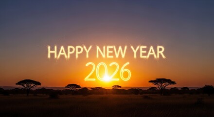 Happy New Year 2026 African Sunset Celebration