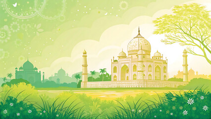 illustration of Taj Mahal in Agra, Uttar Pradesh, India