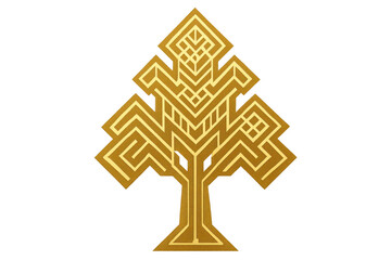 Golden abstract tree symbol with geometric art deco style lines, representing growth, nature, luxury, and connection with transparent background