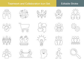 Teamwork and Business Icon Set | Leadership, Partnership, Brainstorm, Innovation, Puzzle, Collaboration, Success Line Icons