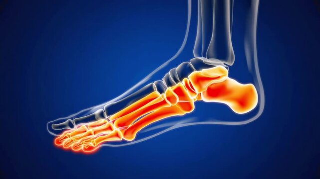 Anatomy Illustration of Foot and Ankle Joint Pain X-ray style image showing pain in the ankle and foot joints, great for podiatry, sports injury, and arthritis awareness