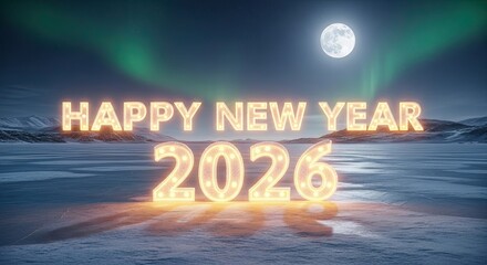 Happy New Year 2026 Aurora Borealis Celebration