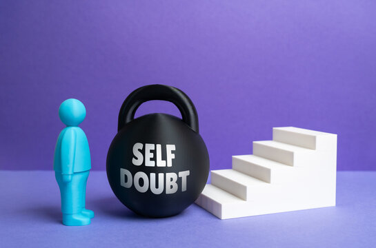 Self doubt hinders personal growth. Internal struggle against fear and uncertainty. Psychology, motivation, career coaching, and emotional intelligence.