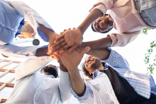 Business team in a city united in collaboration