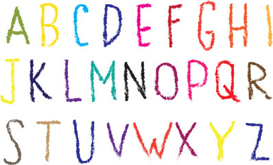 Kids doodle vector handwriting scribble alphabet, childish naive jungle character kit. ABC kindergarten print brushstroke texture, Kids doodle