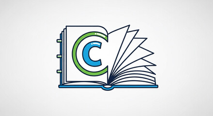 vector copyright symbol merged with open book — respect for intellectual work