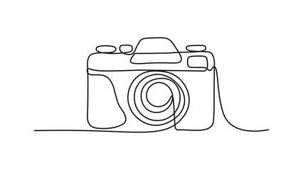 Camera icon in continuous line drawing style. Line art of photo camera icon. Vector illustration. Abstract background