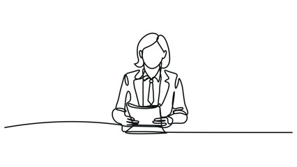 Minimalist Line Art of a News Anchor