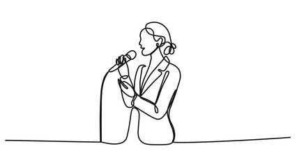 Elegant One Line Singer Illustration – Minimalist Art of a Performer Holding a Microphone in Continuous Red Line Drawing Style