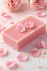 Elegant pink soap with rose petals for spa and beauty product design