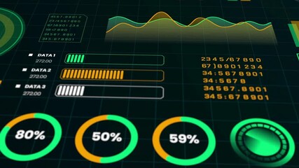 Futuristic digital interface 4K displaying data analysis with graphs, charts, and performance metrics. - Powered by Adobe