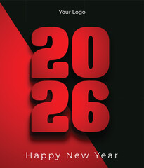 Red 3D text illustration shows a New Year sale promotion concept with percent discount sign for business during the holiday