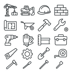 Fototapeta premium Construction tools and equipment icons set on a gray background