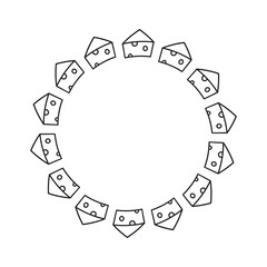 Cute round frame with doodle triangle cheese slices isolated on white background.
