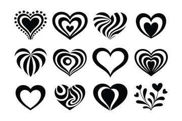 Collection of Diverse Black and White Heart Illustrations
