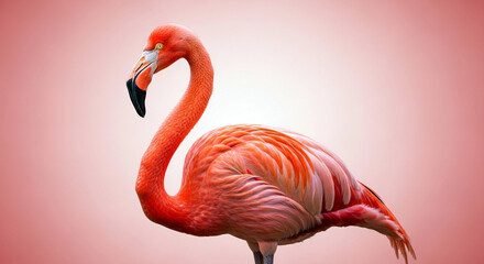 Fototapeta premium Flamingo bird pink standing on one leg profile view