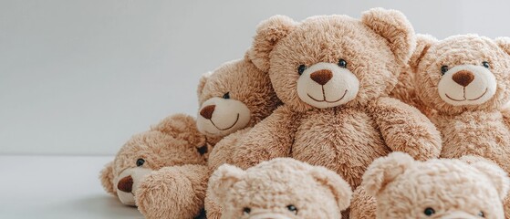 Obraz premium A collection of teddy bears in different colors, showcasing their soft textures and friendly faces, evokes comfort and nostalgia
