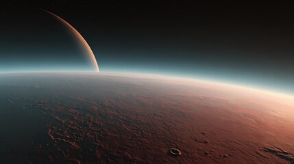Cosmic beauty of the red planet in darkness.