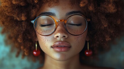 Curly hair & delicate cherry earrings.