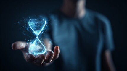 Time in hands: glowing hourglass illustration