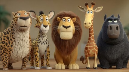 Friendly team of African wildlife.