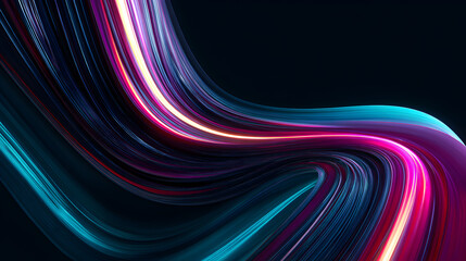 Abstract swirling trails of neon light in vibrant pink, purple, and cyan hues against a dark background, creating a sense of dynamic motion and futuristic energy