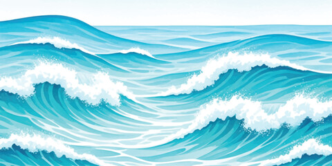 Blue ocean waves with white foam, moving water texture backdrop