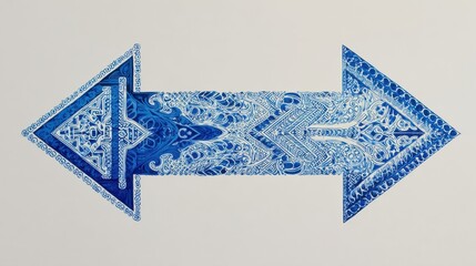 a vibrant blue arrow adorned with intricate lines and dotted patterns pointing right against a clean white background symbolizing direction and progress
