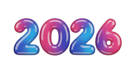 Colorful 3d numbers 2026 happy new year isolated on transparent background