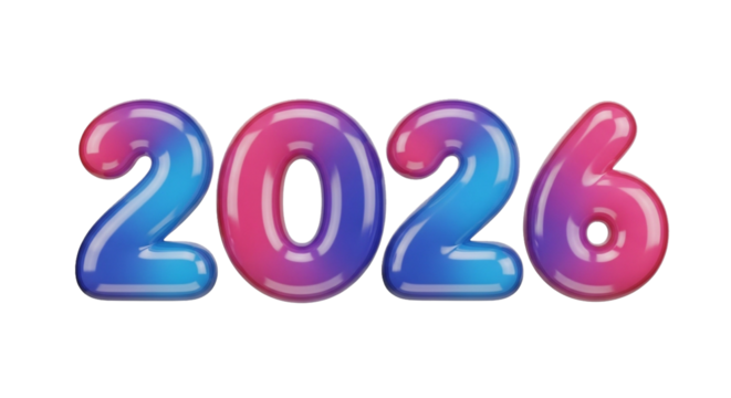 Colorful 3d numbers 2026 happy new year isolated on transparent background - Powered by Adobe