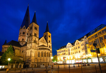 Bonn Minster Roman Catholic Church built between the 11th and 13th century illuminated at night