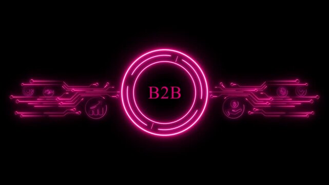 Neon Pink Circuit Board with B2 B Text technology . Neon business, Technology and network concept.