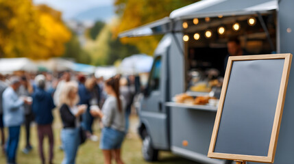 Obraz premium Menu sign in front of food truck
