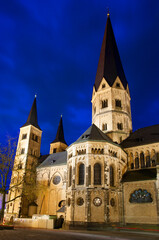 Bonn Minster Roman Catholic Church built between the 11th and 13th century illuminated at night
