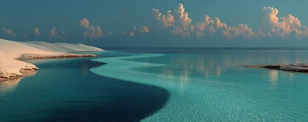 Fototapeta premium Serene turquoise waters meet white sand dunes in a tranquil desert lagoon landscape