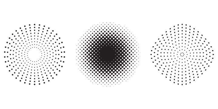 Abstract halftone dot patterns, various radial gradient designs