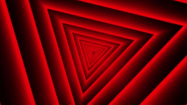 Abstract neon red triangle tunnel with glowing light depth and futuristic geometric background