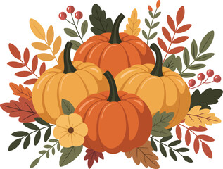 Festive Fall Harvest Arrangement with Pumpkins Berries and Colorful Leaves for Thanksgiving and Autumn Celebrations Creating a Warm and Inviting Seasonal Display