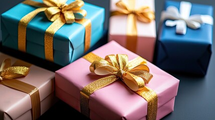 A vibrant assortment of wrapped gifts in various colors and patterns, ready for a joyful occasion filled with surprises