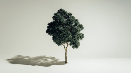 Solitary Tree With Long Shadow on a Minimal Studio Background, Emphasizing Growth and Nature