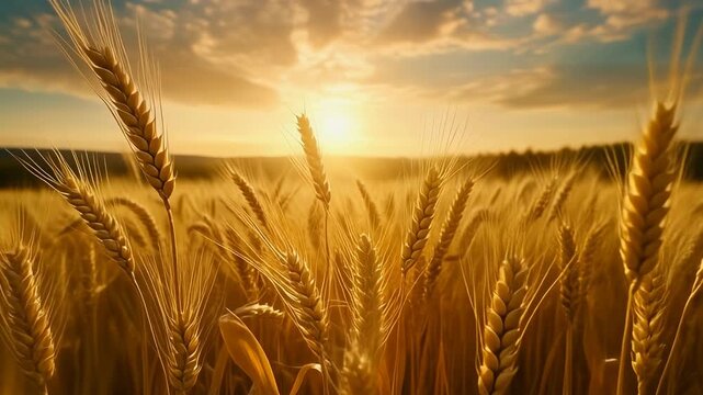 Wheat Field Sunset Golden Harvest, Agriculture, Rural Landscape
