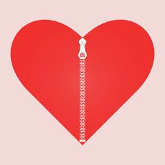 Romantic red heart design with white zipper. Heart pattern on pink background . Vector illustration. Surface for wrapping paper, digital paper, shirts, cloths.Theme background. Love and romantic .Abst