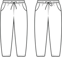 Sweatpants, joggers, drawstring waist, elastic waistband, tapered leg, casual wear, fashion, apparel, clothing, unisex, sporty, stylish, trendy, design, garment, sketch,