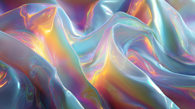 Stunning iridescent waves of holographic color create a vibrant and dynamic abstract background, perfect for modern designs and eye-catching visuals - Powered by Adobe