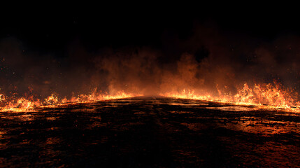 Inferno landscape with dramatic flames and dark smoke creating a powerful and intense atmosphere for games, films, or captivating digital art projects
