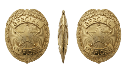 Golden Special Officer Badge Illustration Law Enforcement Security Sheriff Star Detective on transparent background