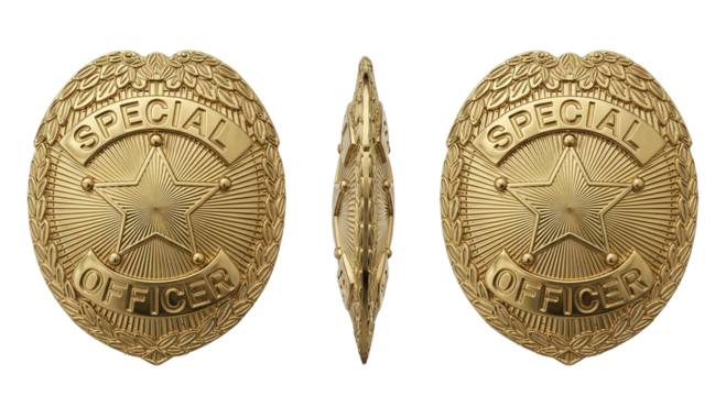 Golden Special Officer Badge Illustration Law Enforcement Security Sheriff Star Detective on transparent background
