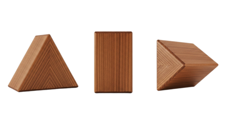 Wooden Blocks Geometric Shapes Triangle Rectangle Arrowhead Woodgrain Texture Abstract Art on transparent background