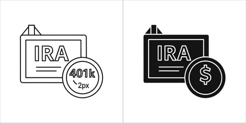 Ira and 401k retirement savings plan icons, financial investment concept